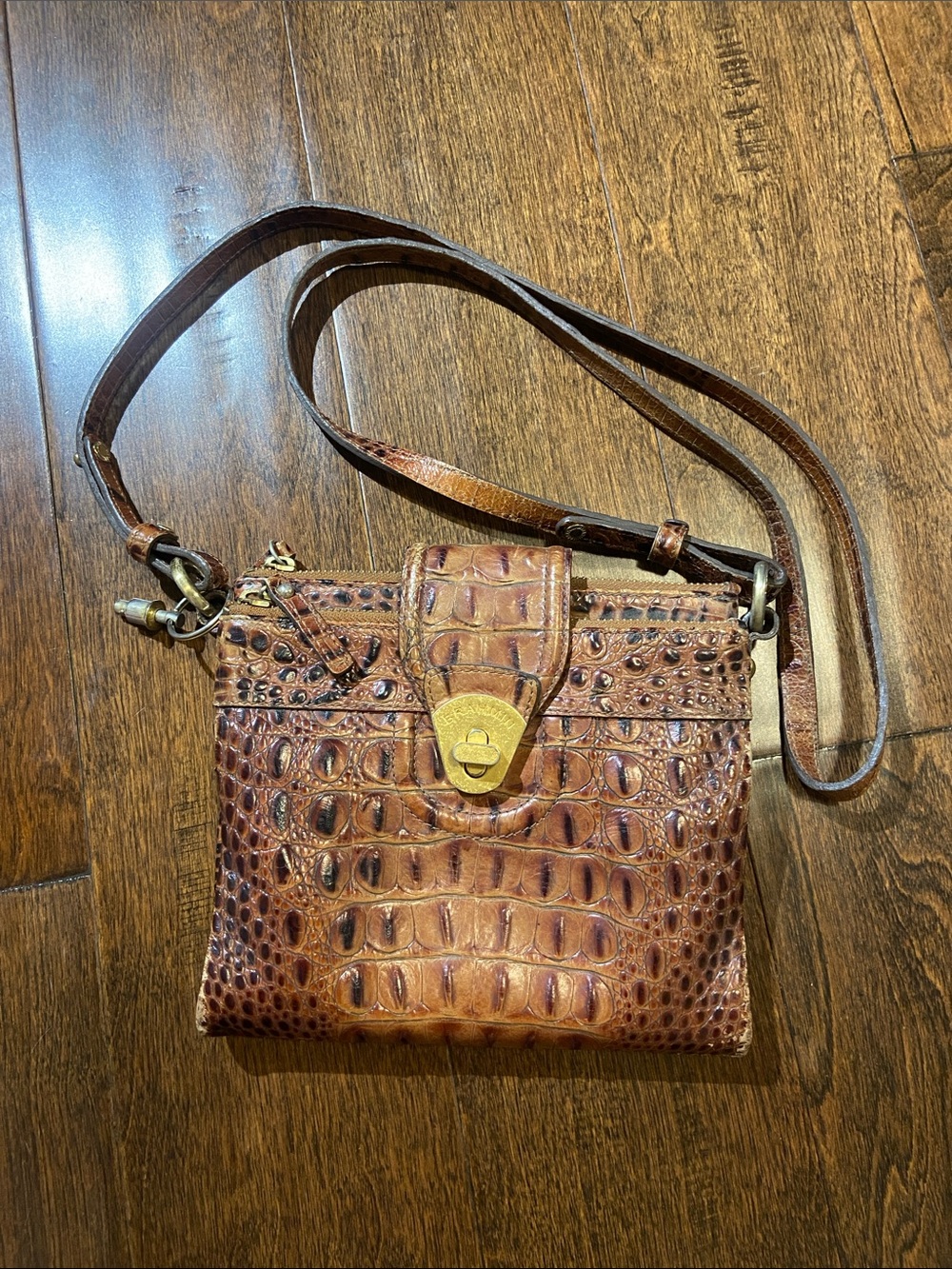 Brahmin Mojito Melbourne Croc Crossbody Brown Small Leather Bag